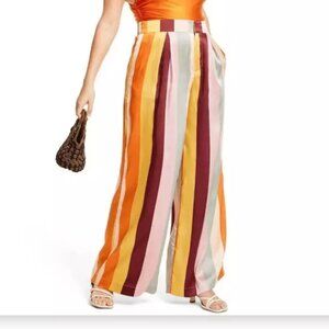 FE NOEL for TARGET STRIPED SATIN WIDE-LEG PALAZZO PANTS PLEATED HIGH RISE sz M